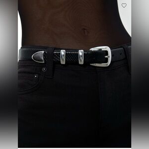 Alice + Olivia HAYDEN BUCKLE BELT Black Belt with Silver Buckle Size XS